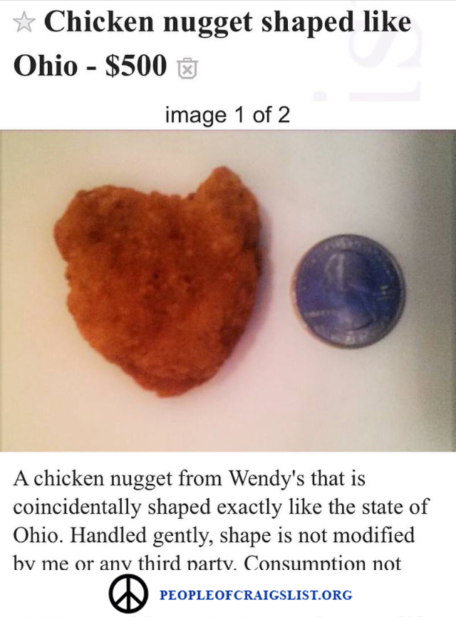 Chicken nugget shaped like ohio on craigslist