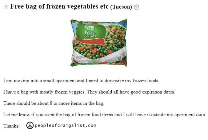 free bag of frozen vegetables craigslist
