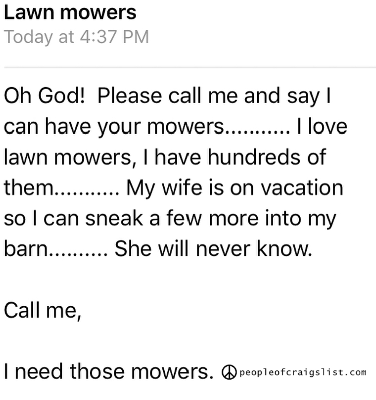Craigslist lawn mower love